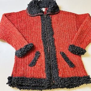 Handmade By Sisandina Handy Crafts Wool Sweater Red/Pink color with Gray Trim